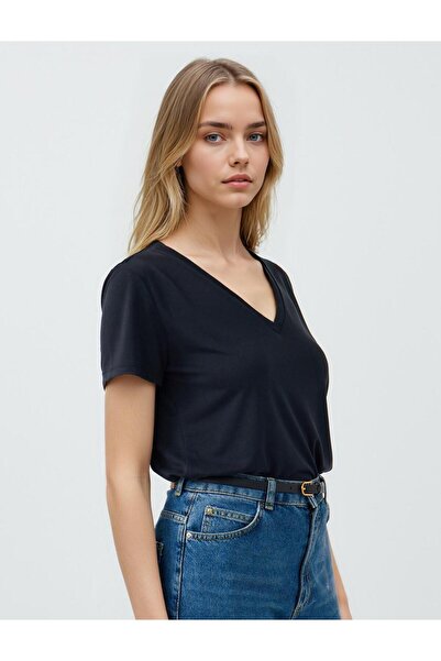 Jimmy Key Black V-Neck Short Sleeve Knitted Modal T-Shirt