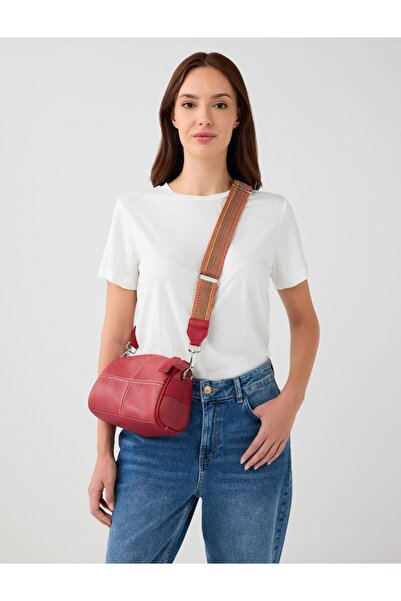 Jimmy Key Geantă cu curea cu aspect de piele cu cusături portocalii