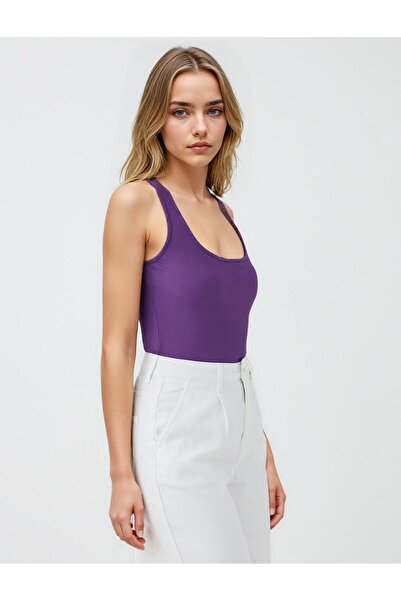 Jimmy Key Лилав потник с U-образно деколте и тънък крой
