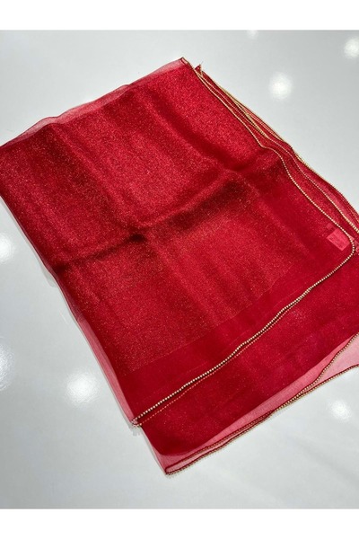 MERAM BUTİK شال أرماندا من التول الفضي المرصع بالحجارة 30% حرير - 4