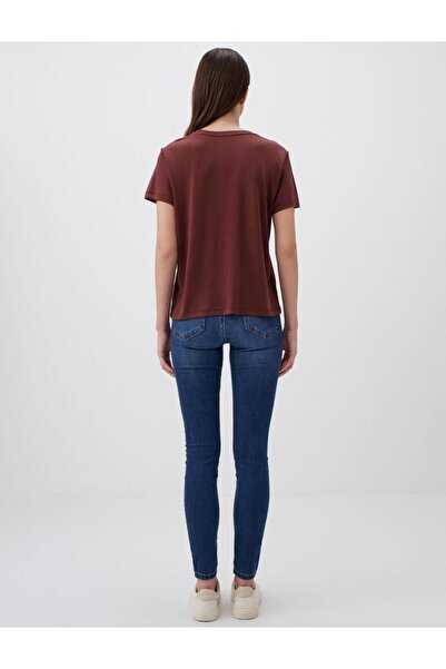 Jimmy Key Kahverengi Düz Kesim Bisiklet Yaka Kısa Kollu Basic Tişört