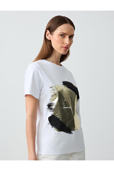 Jimmy Key Λευκό 100% βαμβακερό κοντομάνικο πλεκτό μπλουζάκι με στρογγυλή λαιμόκοψη