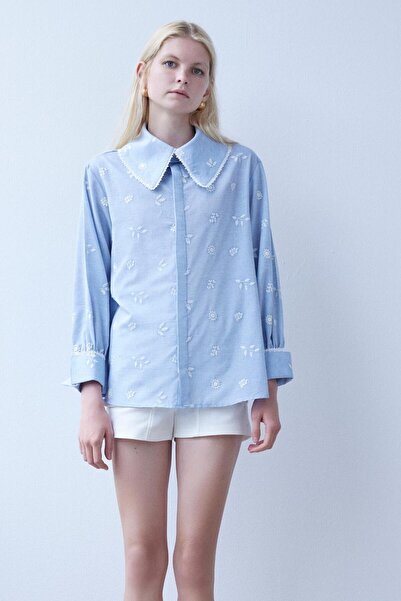 By Mare Style Adorlee-Sky Blue Organic Cotton Embroidered Shirt