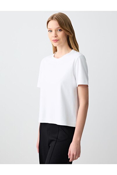 Jimmy Key Beyaz %100 Pamuk Bisiklet Yaka Kısa Kollu Örme Tişört