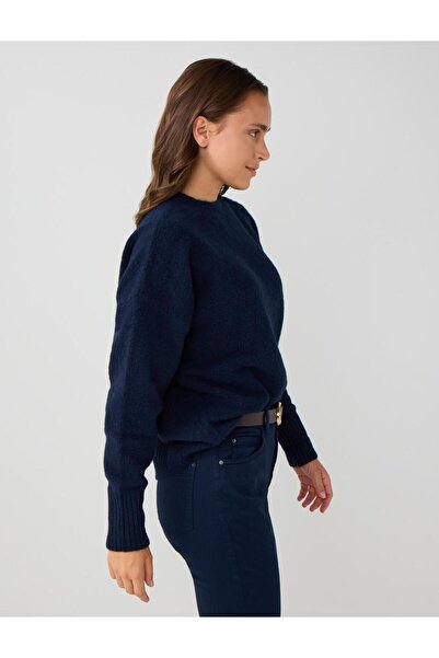 Jimmy Key Lacivert Uzun Kollu Bisiklet Yaka Yün Karışımlı Triko Kazak