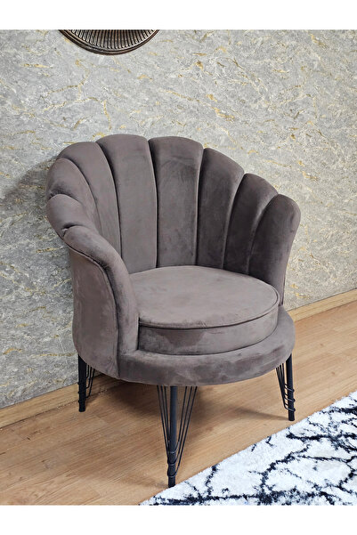 ZAFİR Tekli İstiridye Siyah Boyalı Telli Ayak Çay Seti Koltuk Tekli Berjer , ...