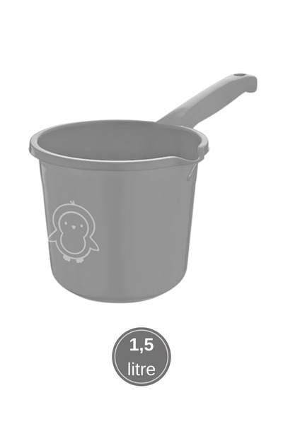 12den 2’li Bebek Banyo Su Kovası ve Maşrapası Seti, Saplı Oluklu Kova 13lt ve Maşrapa 1,5lt Set Gri