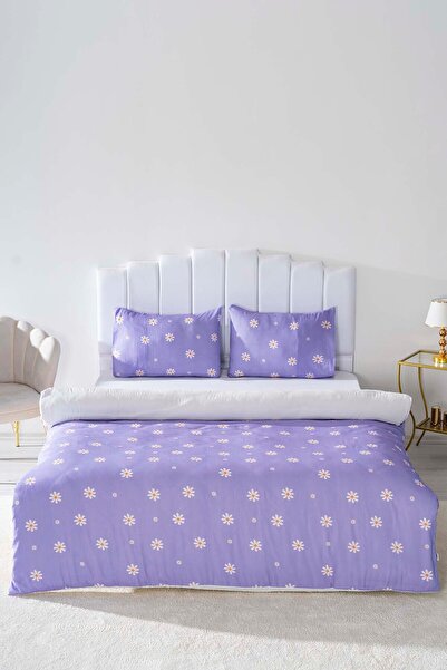 Rivaİstanbul Cotton Single Purple Daisy Duvet Cover Set