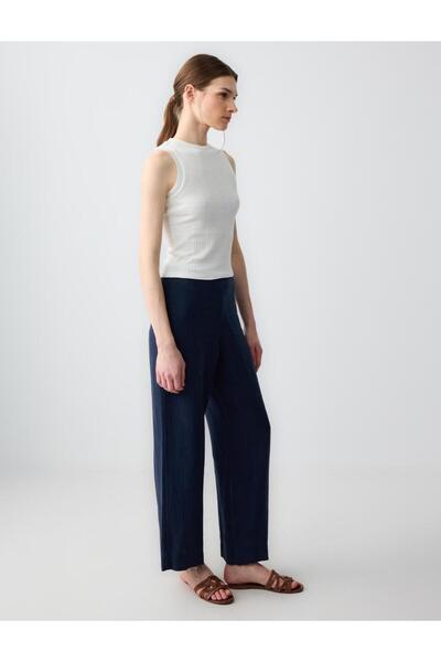 Jimmy Key Lacivert %100 Keten Normal Bel Uzun Pantolon
