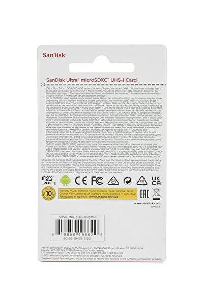 SanDisk Ultra 512Gb Micro sd 100Mb/S Memory Card