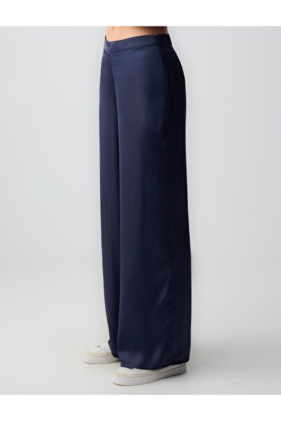 Jimmy Key Темно-сині атласні штани з високою талією та широкими штанинами