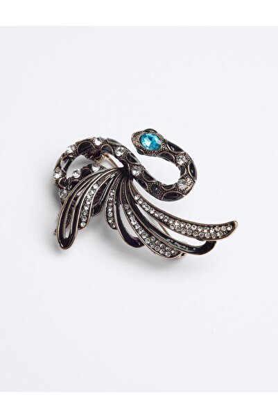 Jimmy Key Bronz Yılan Figürlü Parlak Taşlı Broş