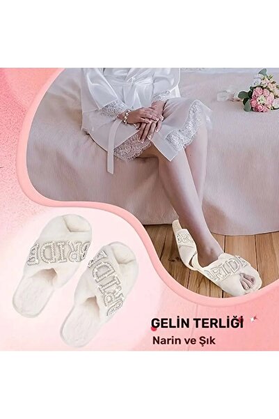 Store Şık Beyaz Peluş Gelin Terlikleri, Bekarlığa Veda Partisi, Düğün Günü için Gelin Terliği