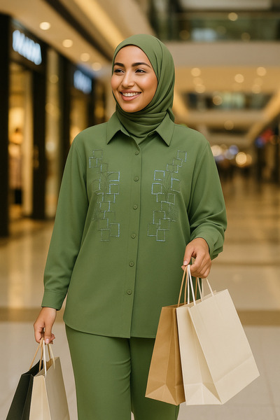 MELOOX Oversize Pattern Triple Suit Shirt Pants Inner Undershirt Pullover Embroidery Hijab
