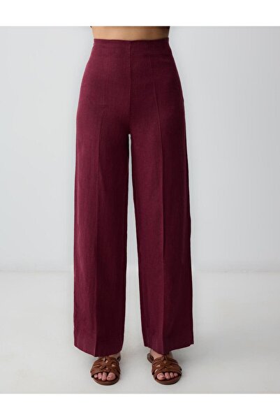 Jimmy Key Bordo Düz Kesim  Keten Pantolon
