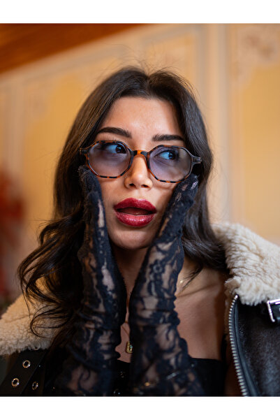 TomyHelf Uv400 Korumalı Leopar Çerçeve Degrade Mavi Cam Geometrik Unisex Güneş Gözlüğü