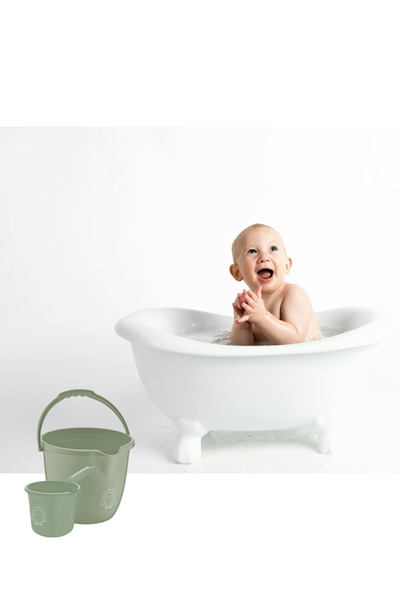 12den 2’li Bebek Banyo Su Kovası ve Maşrapası Seti, Saplı Oluklu Kova 13lt ve Maşrapa 1,5lt Set Yeşil