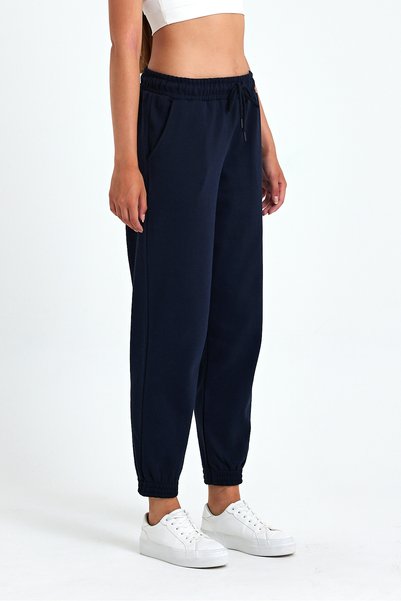 COMEOR Women's Navy Blue Cotton Thick Elastic Cuff High Waist Comfortable Jogger Sweatpants