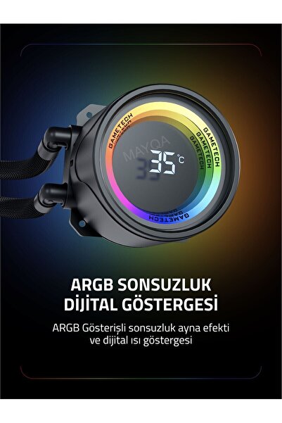 GAMETECH Hydra Siyah Ahd360mm Isı Dereceli Amd/intel Aynalı Fan Argb Sıvı Soğutma