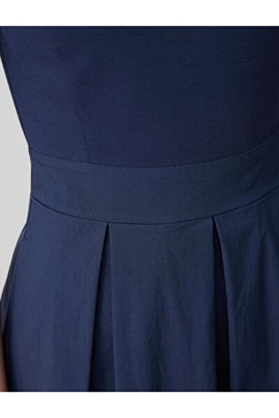 Jimmy Key Navy Blue Crew Neck Short Sleeve Woven Midi Dress