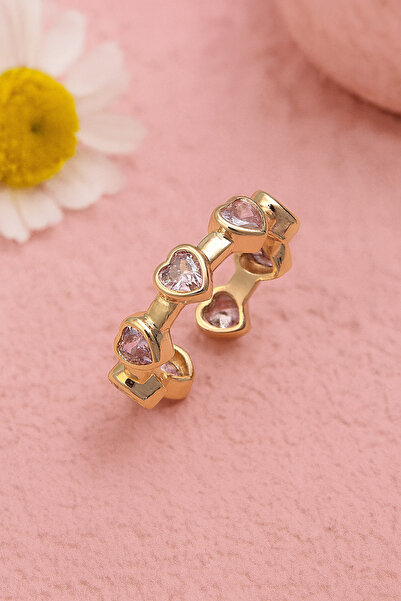 AURRARİ خاتم ذهبي بنفسجي على شكل قلب متعدد الزركون قابل للتعديل من الفولاذ (حصرياً)