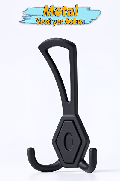 Badem10 Mali Siyah Metal Askı Tekli Dolap Vestiyer Kapı Arkası Banyo Mutfak E...