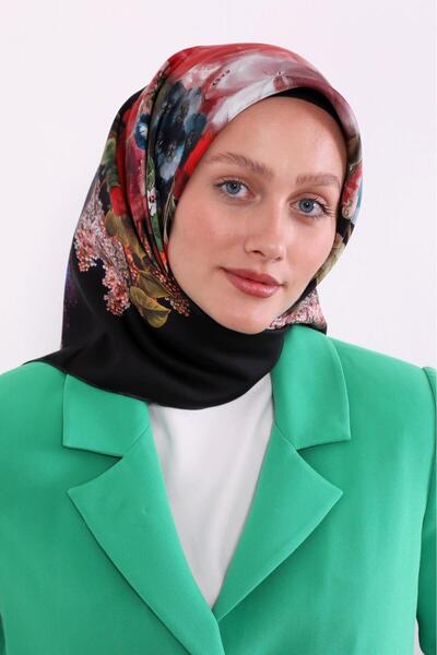 Levidor Μεταξωτό μαντίλι Twill LD4237-01 Μοτίβο λουλουδιών ΜΑΥΡΟ-ΝΑΡ ΛΟΥΛΟΥΔΙ