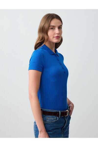Jimmy Key Kobalt Dar Kesim Kısa Kollu Polo Yaka Örme Tişört