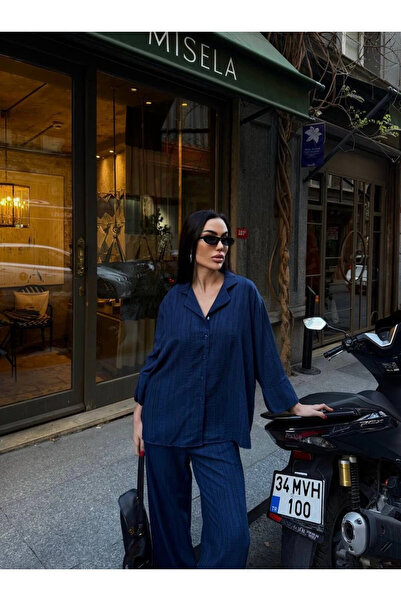 Diemmood طقم بنطلون قميص كتان نسائي