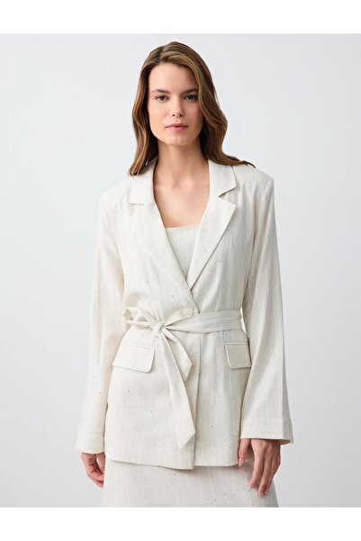 Jimmy Key Stone Straight Cut Long Sleeve Woven Linen Blend Jacket