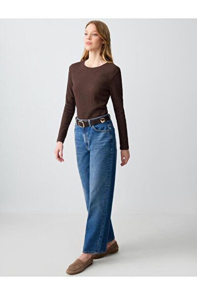 Jimmy Key Mid Rodeo 100% Cotton Relaxed Fit High Waist Loose Wide Leg Denim Trousers