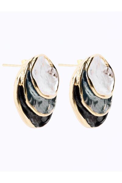 Jimmy Key Black Enamel Detailed Round Figured Earrings