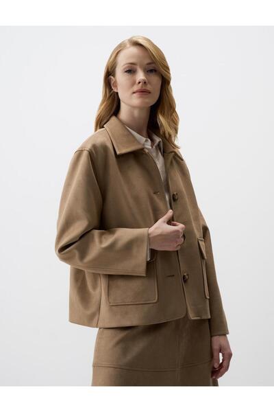 Jimmy Key Beige Long Sleeve Solid Cut Knitted Velvet Short Jacket