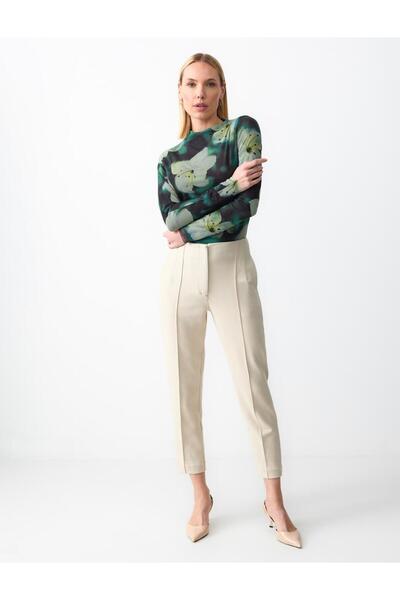 Jimmy Key Mink High Waist Regular Leg Straight Cut Knitted Fabric Trousers