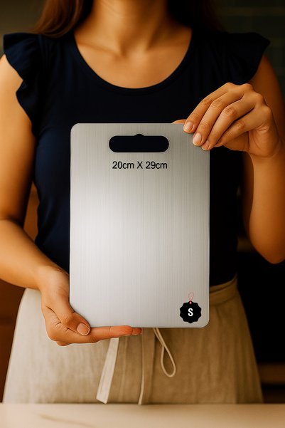 Sabaz Home Stainless Steel Cutting Board (304) Antibacterial 20cm X 29cm Small Size Silicone Back Surface