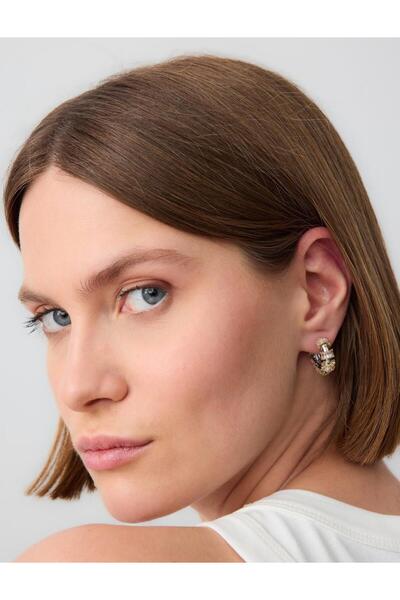 Jimmy Key Altın Rengi Parlak Taş Detaylı Modern Halka Küpe