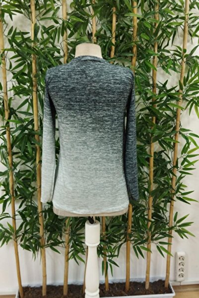 Mossta Crew Neck Patterned Single Jersey Blouse - Gray