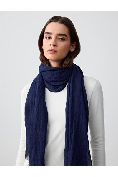 Jimmy Key Navy Blue Tasseled Woven Shawl
