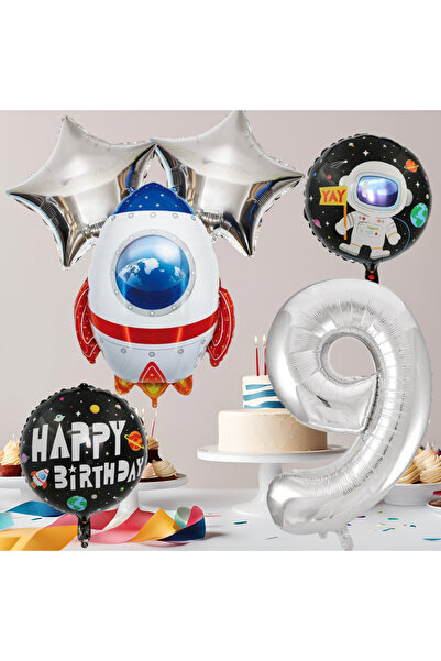 tedaks 9 Year Old Space Themed Birthday Set Space Foil Shapes Silver Foil Figure