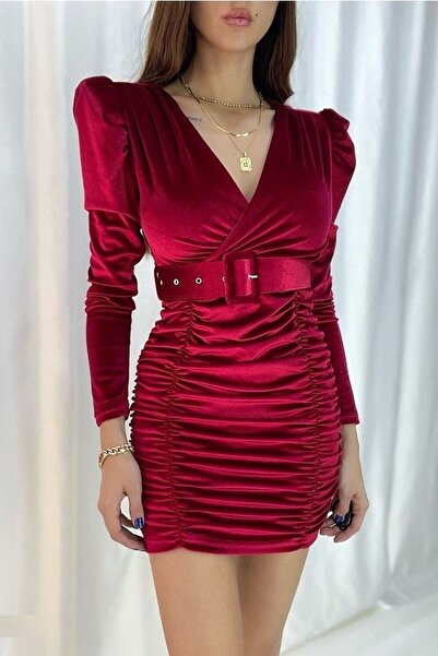 bayansepeti Rochie mini de damă din țesătură din catifea prințesă cu mâneci c...