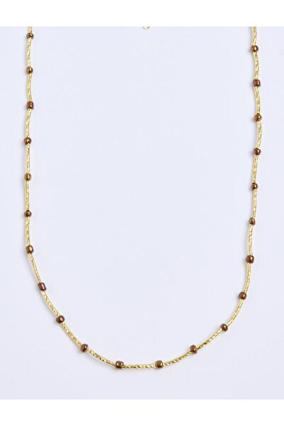 Jimmy Key Altın Rengi Doğal Taş Detaylı İnce Ayarlanabilir Kolye