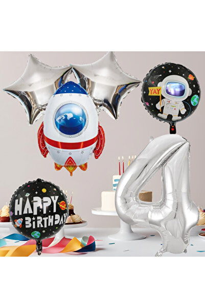 tedaks 4 Year Old Space Themed Birthday Set Space Foil Shapes Silver Foil Figure
