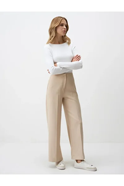 Jimmy Key Beige High Waist Relaxed Fit Wide Leg Woven Trousers