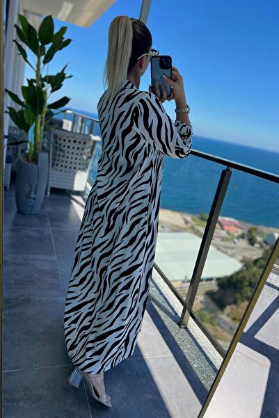DISHI FASHİON Long Shirt Dress Zebra Without Belt