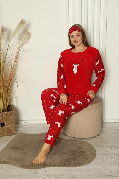 Akasya Kadın Yılbaşı Temalı Büyük Beden Cepli Polar Pijama Takımı 2122