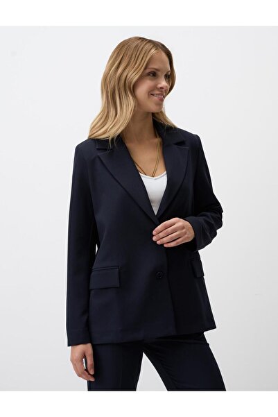 Jimmy Key Μπλέ μπλέ ίσιο μακρυμάνικο μπλέιζερ μπουφάν