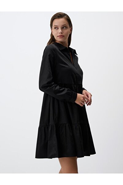 Jimmy Key Black V Neck Relaxed Fit Long Sleeve Mini Dress