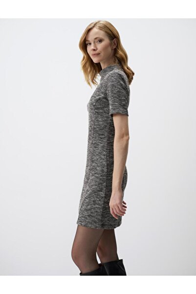 Jimmy Key Сива меланжева плетена рокля с права кройка и половин яка Размер: M