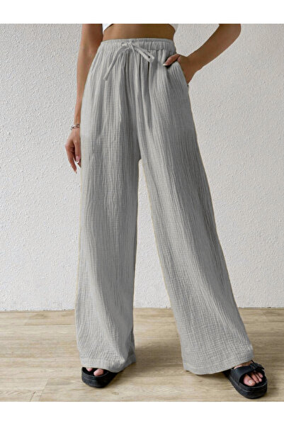 MOONBULL Women's Wrapped Fabric Waist Tied Woven Wide Leg Pants