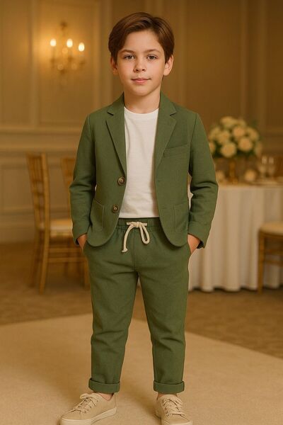 Pollito Boy's Linen Jacket and Pants 3-Piece Set